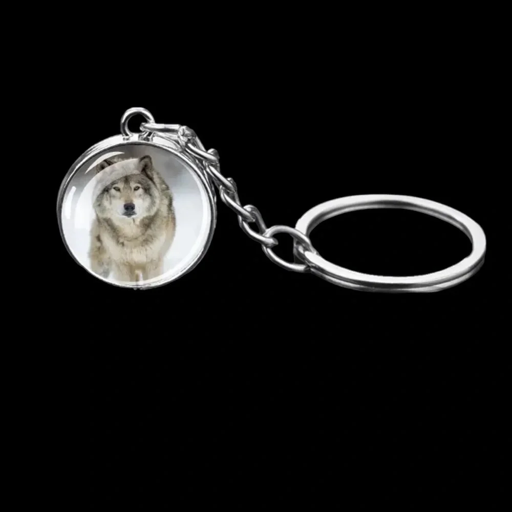 White and Gray Wolf Glass Ball Bag Charm/Keychain New in Packaging